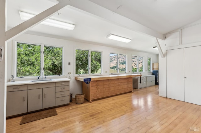 5768 Silverado Trl, Napa, CA 94558 - kitchen featuring a sink, light wood-type flooring, and gray cabinetry
