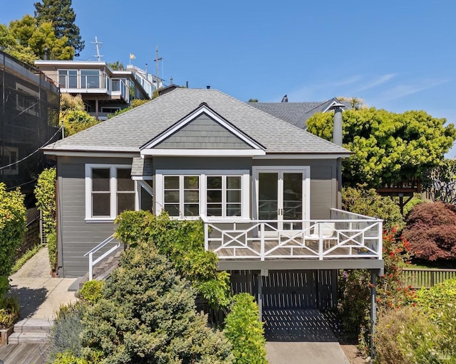 616 Locust St, Sausalito, CA 94965 - rear view of property with roof with shingles, a carport, stairway, and a deck