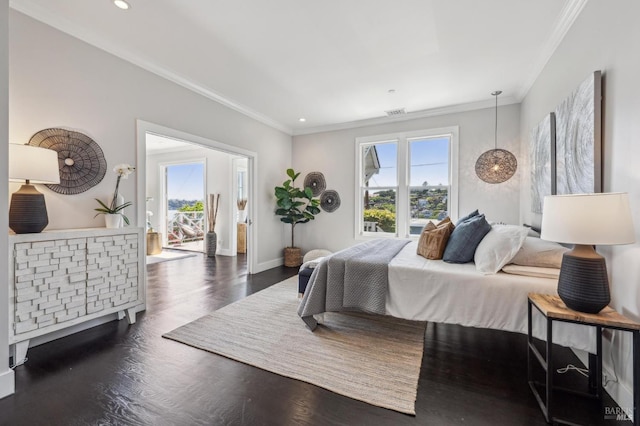 616 Locust St, Sausalito, CA 94965 - bedroom with crown molding, wood finished floors, recessed lighting, and baseboards