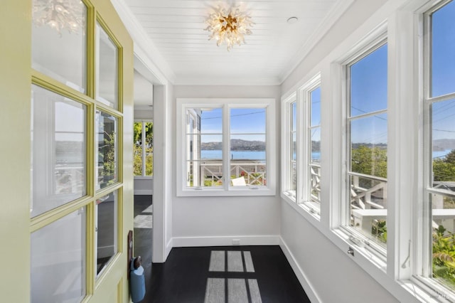 616 Locust St, Sausalito, CA 94965 - unfurnished sunroom with a water view, baseboards, and wood finished floors