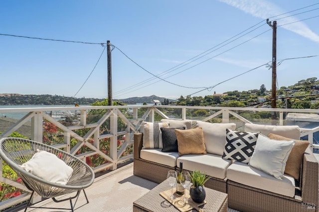 616 Locust St, Sausalito, CA 94965 - view of patio with outdoor lounge area, a balcony, and a mountain view