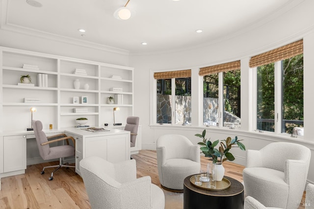 30 Sandy Ln, Mill Valley, CA 94941 - office space with built in desk, light wood finished floors, ornamental molding, and built in features