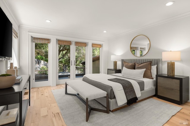 30 Sandy Ln, Mill Valley, CA 94941 - bedroom with ornamental molding, light wood-style floors, recessed lighting, and access to outside