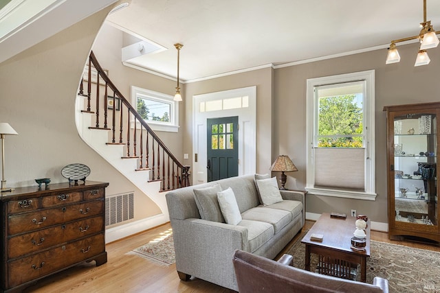 406 Franklin St, Napa, CA 94559 - living area with wood finished floors, stairway, crown molding, and baseboards