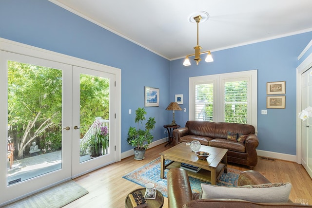 406 Franklin St, Napa, CA 94559 - living area with wood finished floors, baseboards, ornamental molding, and french doors