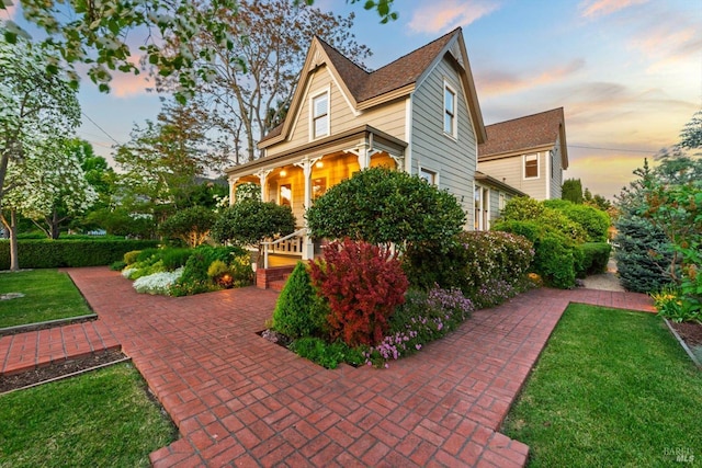 406 Franklin St, Napa, CA 94559 - view of side of home featuring a yard, covered porch, and roof with shingles