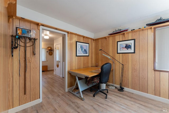 1961 Foothill Dr, Redwood Valley, CA 95470 - home office featuring light wood-style floors, wood walls, and baseboards
