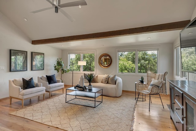 260 Geysers Rd, Cloverdale, CA 95425 - living room featuring light wood finished floors, beamed ceiling, recessed lighting, and ceiling fan