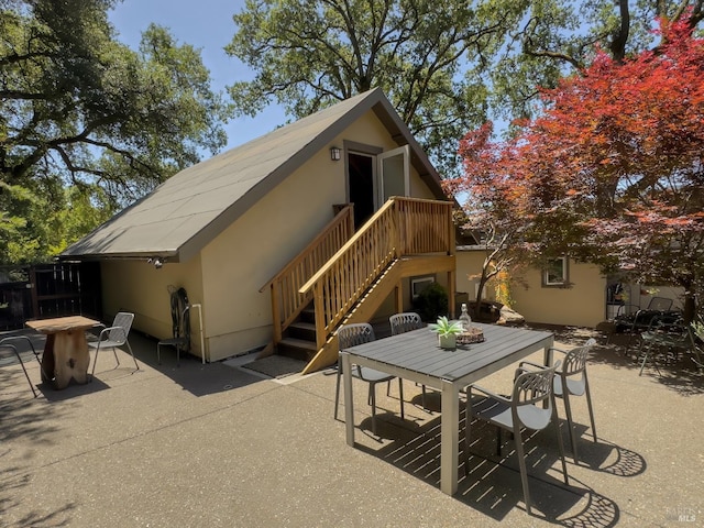 260 Geysers Rd, Cloverdale, CA 95425 - back of house featuring outdoor dining space, stucco siding, a patio area, and stairway