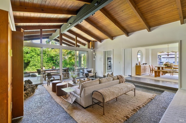 1 Rosebank Ln, Kentfield, CA 94904 - carpeted living room with wood ceiling with exposed beams and high vaulted ceiling