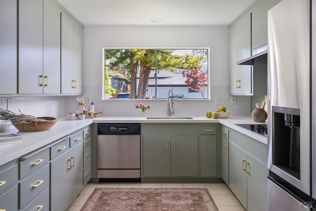 1 Rosebank Ln, Kentfield, CA 94904 - kitchen featuring stainless steel appliances, a sink, light countertops, and gray cabinets
