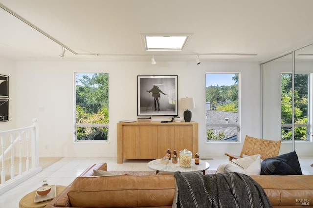 1 Rosebank Ln, Kentfield, CA 94904 - living room featuring rail lighting and light tile patterned floors