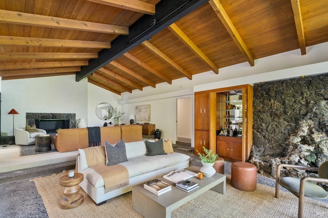 1 Rosebank Ln, Kentfield, CA 94904 - living area with wooden ceiling, a premium fireplace, and carpet