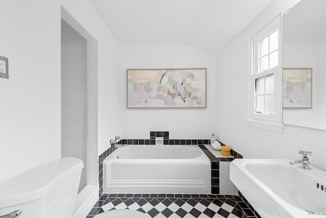 1186 E Ave, Napa, CA 94559 - bathroom with toilet, a bath, healthy amount of natural light, and lofted ceiling