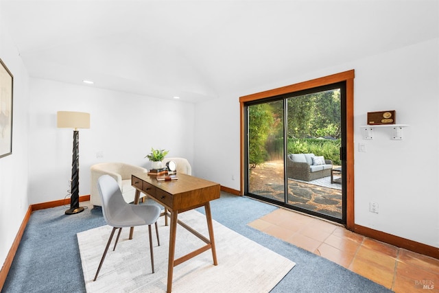 1186 E Ave, Napa, CA 94559 - carpeted office space featuring baseboards, vaulted ceiling, and recessed lighting