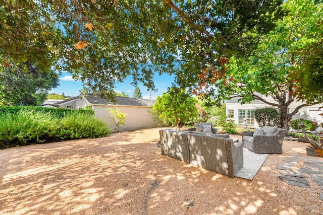 1186 E Ave, Napa, CA 94559 - view of yard with an outdoor living space, a patio area, and an outbuilding