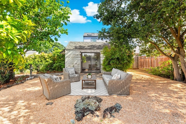 1186 E Ave, Napa, CA 94559 - view of patio featuring outdoor lounge area and an outbuilding