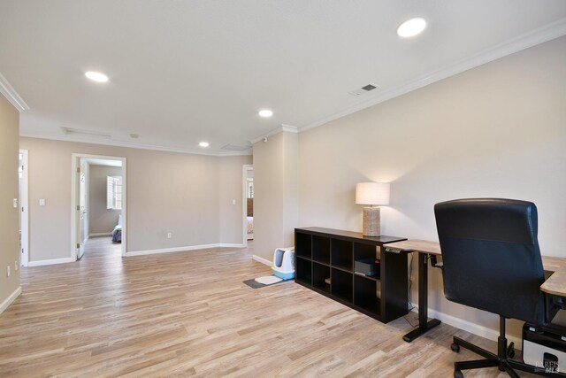 712 Tahoe Ct, Fairfield, CA 94534 - office with crown molding, recessed lighting, light wood-style flooring, and baseboards