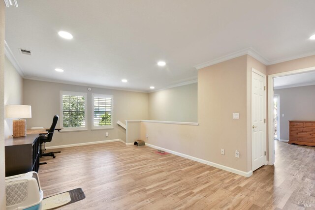 712 Tahoe Ct, Fairfield, CA 94534 - unfurnished office featuring light wood-style flooring, crown molding, baseboards, and recessed lighting