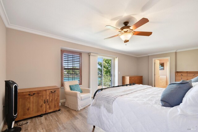 712 Tahoe Ct, Fairfield, CA 94534 - bedroom featuring light wood finished floors, ornamental molding, a ceiling fan, ensuite bathroom, and baseboards