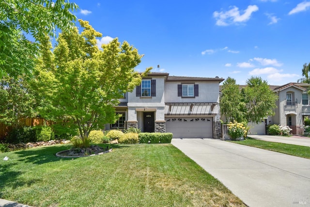 712 Tahoe Ct, Fairfield, CA 94534 - view of front facade featuring driveway, stone siding, an attached garage, and stucco siding