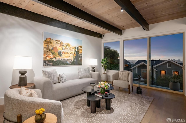 56 Aztec St, San Francisco, CA 94110 - living area with hardwood / wood-style floors and wood ceiling with exposed beams