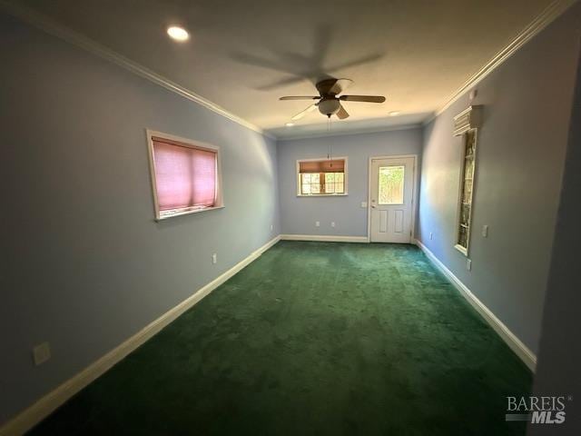 350 N Barnes St, Ukiah, CA 95482 - carpeted empty room with ceiling fan, crown molding, baseboards, and recessed lighting