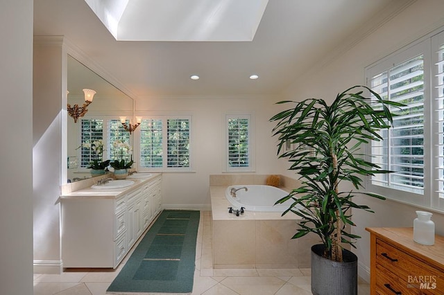 3850 Montecito Ave, Santa Rosa, CA 95404 - full bathroom featuring vanity, tile patterned flooring, a garden tub, plenty of natural light, and recessed lighting