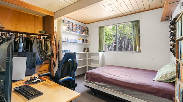 2235 Juniperberry Dr, San Rafael, CA 94903 - carpeted bedroom featuring wood ceiling, an office area, and a closet