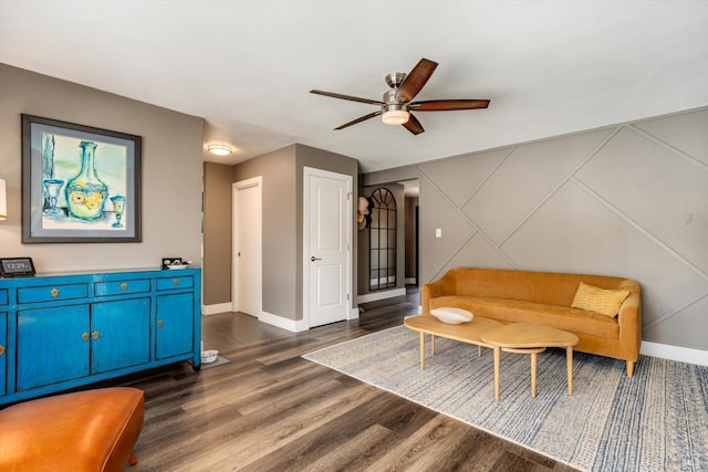 4260 Plass Dr, Napa, CA 94558 - living area with baseboards, ceiling fan, and dark wood-type flooring