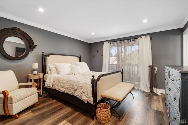 4260 Plass Dr, Napa, CA 94558 - bedroom with dark wood finished floors, baseboards, recessed lighting, and crown molding