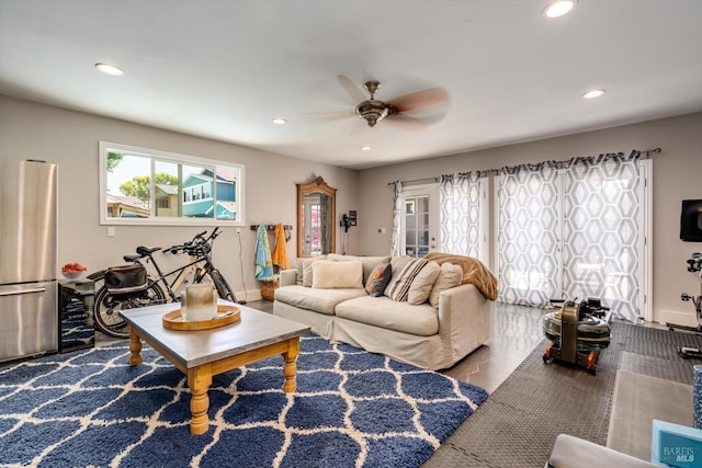 4260 Plass Dr, Napa, CA 94558 - living room featuring a ceiling fan and recessed lighting