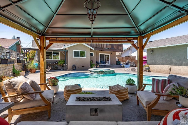 4260 Plass Dr, Napa, CA 94558 - view of pool featuring a fire pit, a gazebo, a patio, and a fenced backyard