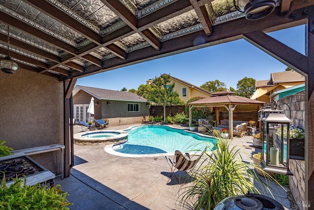 4260 Plass Dr, Napa, CA 94558 - view of swimming pool featuring a gazebo, a patio, an outdoor living space, and a fenced backyard