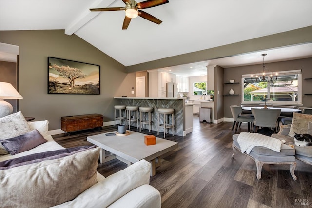 4260 Plass Dr, Napa, CA 94558 - living area featuring ceiling fan, dark wood-style floors, a chandelier, and baseboards