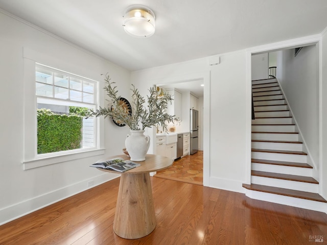 9 Park St, San Rafael, CA 94901 - entryway with stairs, light wood finished floors, and baseboards