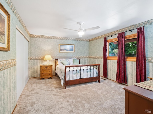 1010 Easum Dr, Napa, CA 94558 - bedroom featuring wallpapered walls, carpet flooring, and ceiling fan