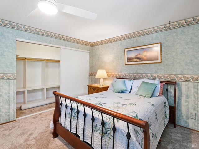 1010 Easum Dr, Napa, CA 94558 - carpeted bedroom featuring wallpapered walls, a closet, and ceiling fan