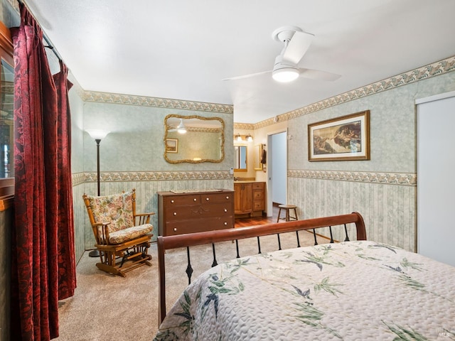 1010 Easum Dr, Napa, CA 94558 - bedroom featuring wallpapered walls, carpet, and wainscoting