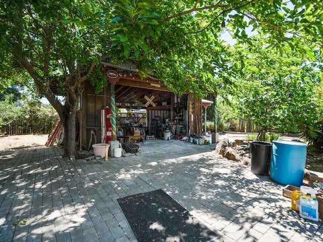 1010 Easum Dr, Napa, CA 94558 - view of patio featuring an outbuilding