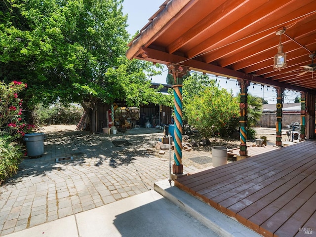 1010 Easum Dr, Napa, CA 94558 - wooden terrace with a patio area and a fenced backyard