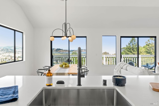 34 Laurel Dr, Corte Madera, CA 94925 - kitchen with a sink, light countertops, a chandelier, and open floor plan