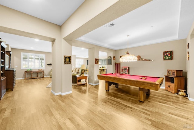 2234 Pullen Ln, Fairfield, CA 94533 - playroom with light wood-style flooring, pool table, baseboards, and a tray ceiling