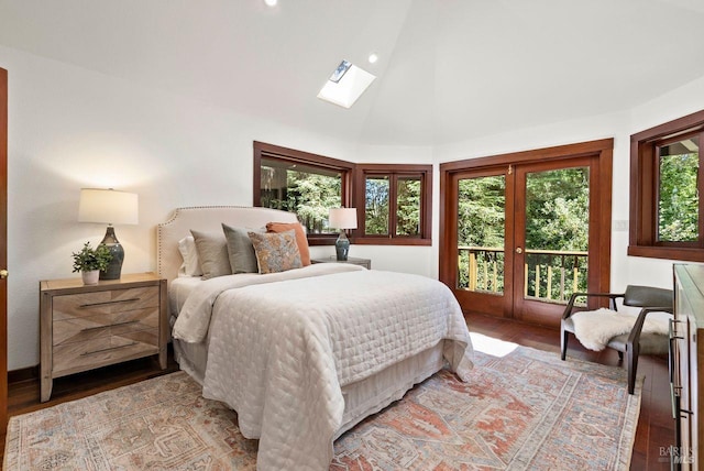 192 Carson Rd, Woodacre, CA 94973 - bedroom featuring access to outside, multiple windows, a skylight, light wood-style floors, and recessed lighting