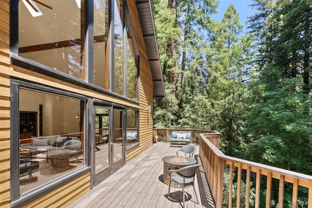 192 Carson Rd, Woodacre, CA 94973 - wooden terrace featuring an outdoor fire pit