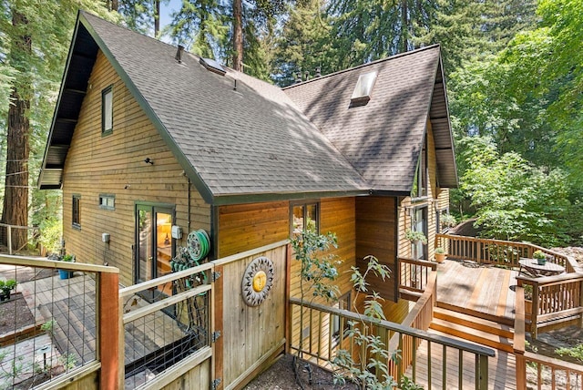 192 Carson Rd, Woodacre, CA 94973 - view of home's exterior with roof with shingles and a wooden deck