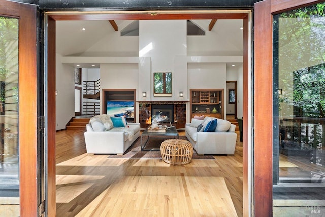 192 Carson Rd, Woodacre, CA 94973 - living room with stairs, wood finished floors, and healthy amount of natural light