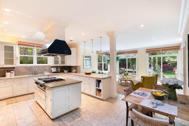 1330 Pine St, Saint Helena, CA 94574 - kitchen featuring a sink, stainless steel gas stovetop, stone tile floors, plenty of natural light, and recessed lighting
