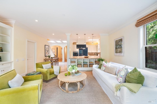 1330 Pine St, Saint Helena, CA 94574 - living area with arched walkways, crown molding, and recessed lighting