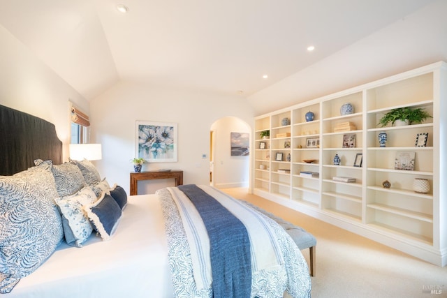 1330 Pine St, Saint Helena, CA 94574 - bedroom with carpet, arched walkways, vaulted ceiling, and recessed lighting
